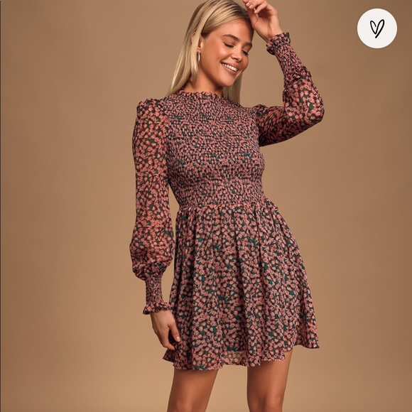 Lulus Dresses & Skirts - Lulus “Floral Forever Green and Pink Floral Print Smocked Skater Dress” size S